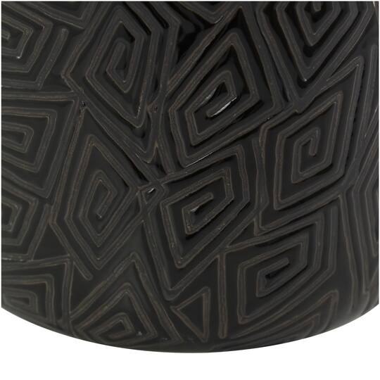 19" Black Geometric Etched Ceramic Vase